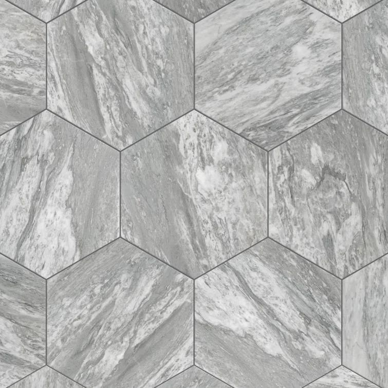 Marbilia Hex Bardiglio w/Biotech 11" x 13" Porcelain Marble Look Wall & Floor Tile