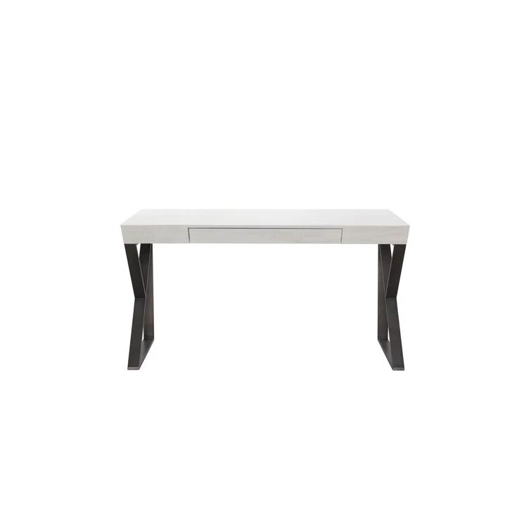 White Wood Transitional Home Office Desk with Drawer