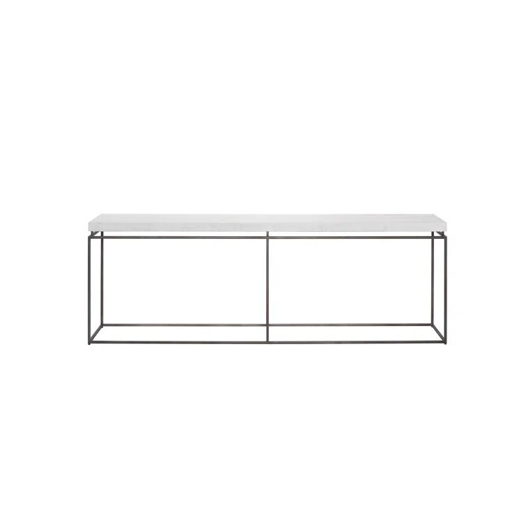 White Rectangular Metal and Wood Console Table with Storage