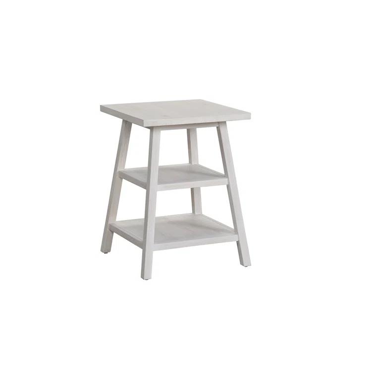 Cool White Transitional Square Wood End Table 18"
