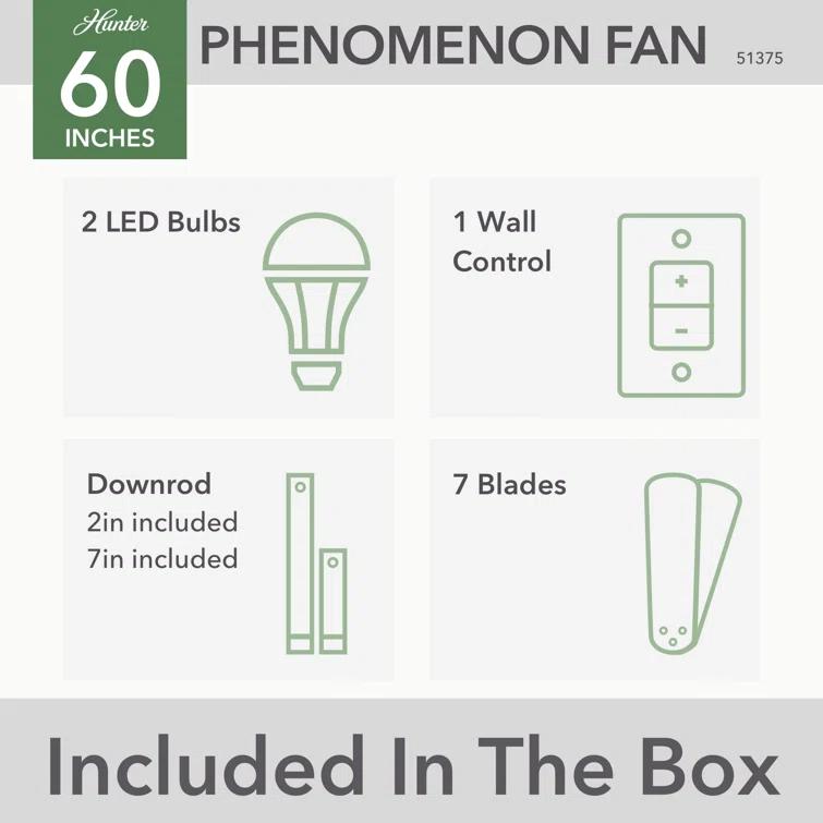 60" Phenomenon 7 - Blade Smart Standard Ceiling Fan with Wall Control and Light Kit Included