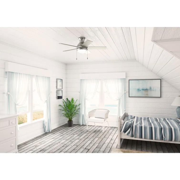 44" Aren 5 - Blade Flush Mount Ceiling Fan with Pull Chain and Light Kit Included