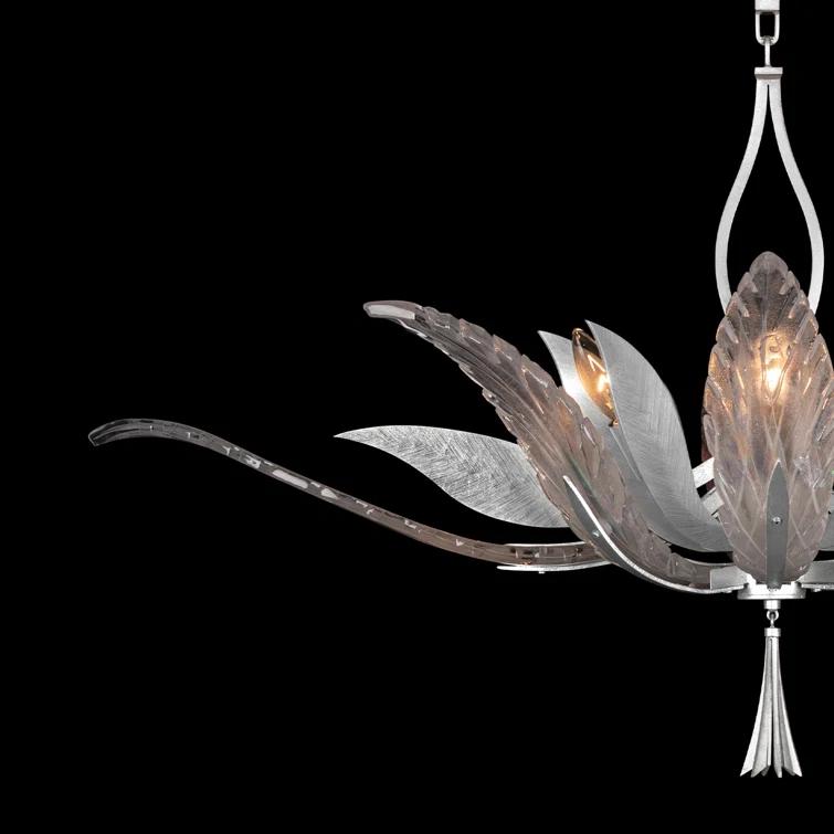 Plume 40" Silver and Crystal Oblong Chandelier