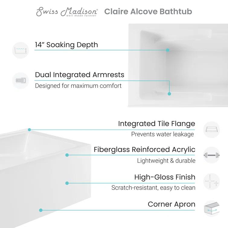 Claire 60" x 32" Alcove Tub with Corner Apron
