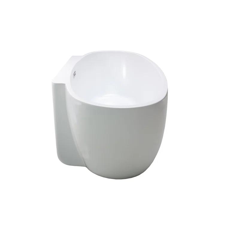 59" Streamline Freestanding Soaking Acrylic Bathtub With Drain and Bamboo Tray