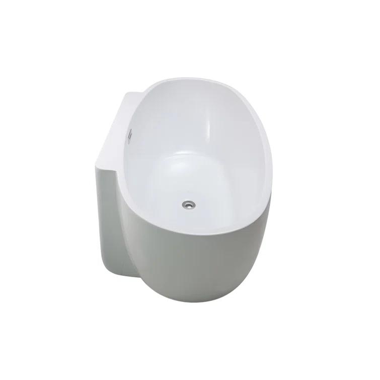 59" Streamline Freestanding Soaking Acrylic Bathtub With Drain and Bamboo Tray