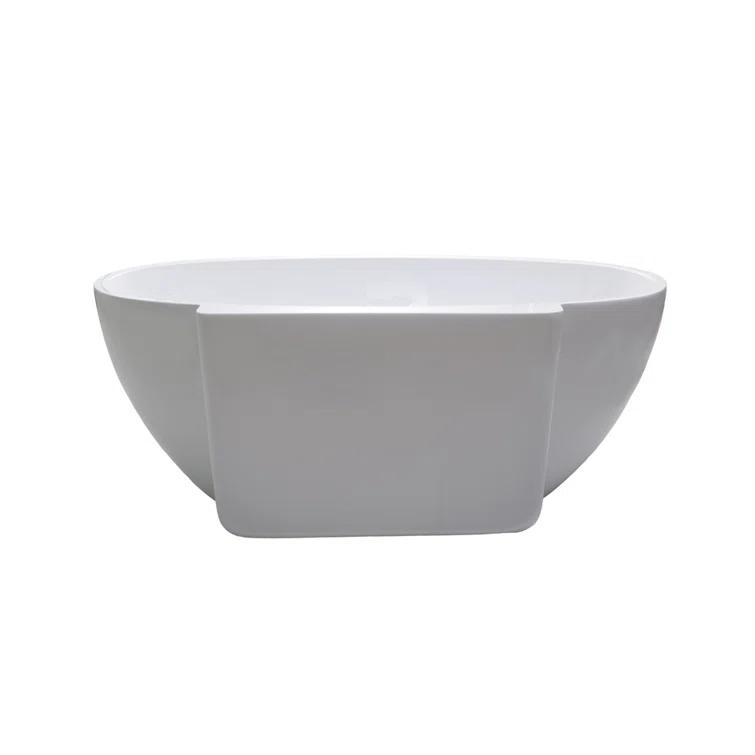 59" Streamline Freestanding Soaking Acrylic Bathtub With Drain and Bamboo Tray