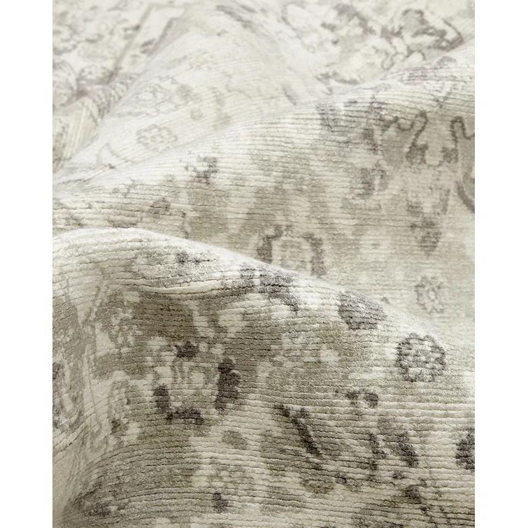 Elegant Bone Viscose 9' x 12' Hand-Knotted Transitional Area Rug