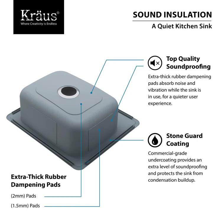 KRAUS 25 inch L Topmount Single Bowl 18 Gauge Stainless Steel Kitchen Sink with NoiseDefend Soundproofing