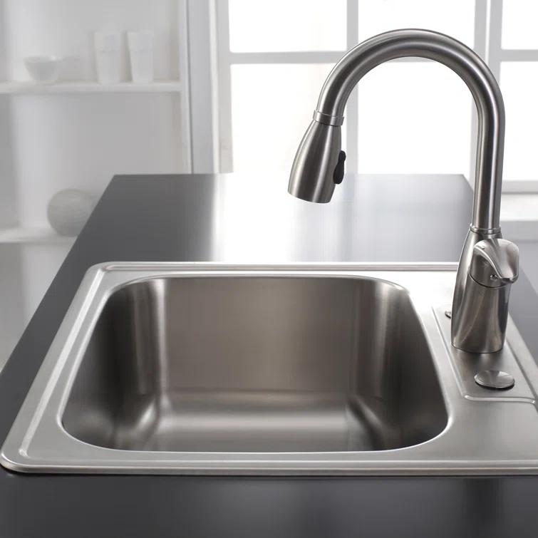 KRAUS 25 inch L Topmount Single Bowl 18 Gauge Stainless Steel Kitchen Sink with NoiseDefend Soundproofing