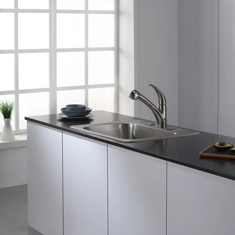 KRAUS 25 inch L Topmount Single Bowl 18 Gauge Stainless Steel Kitchen Sink with NoiseDefend Soundproofing