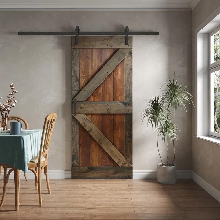 Paneled Wood and Metal K Series DIY Knotty Barn Door with Installation Hardware Kit