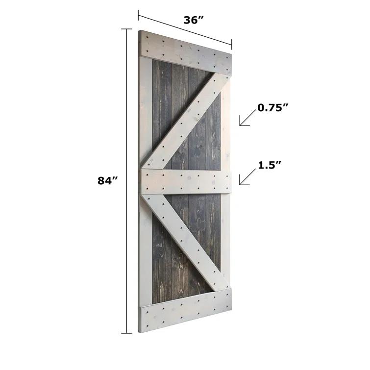 Paneled Wood K Series Double Barn Door with Installation Hardware Kit