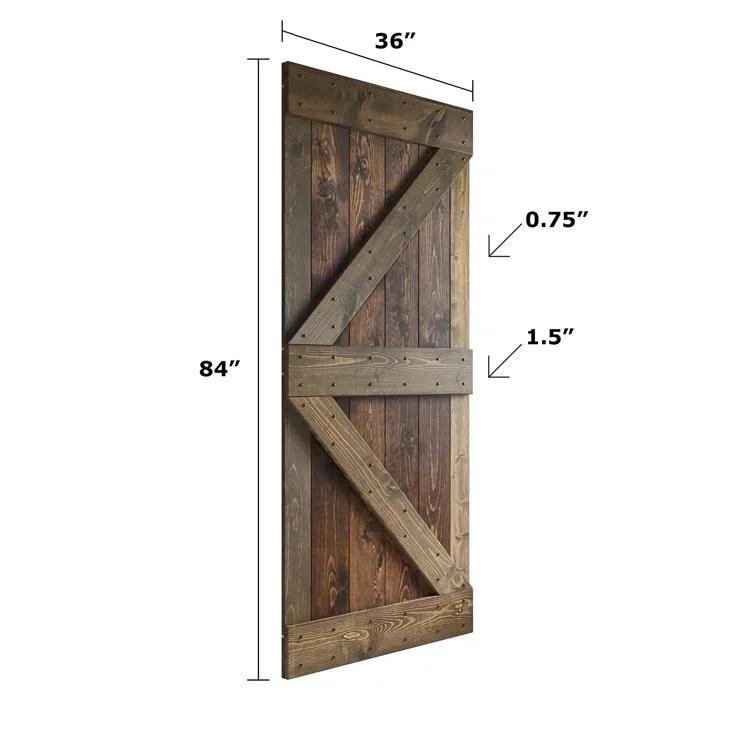 Paneled Wood K Series Double Barn Door with Installation Hardware Kit