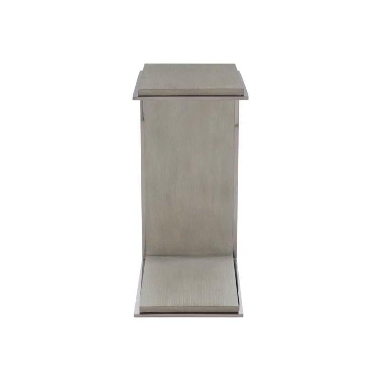 Transitional Quartered Oak and Polished Steel Rectangular Side Table