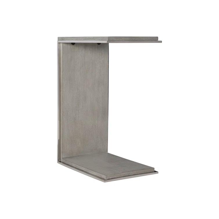 Transitional Quartered Oak and Polished Steel Rectangular Side Table
