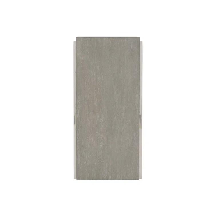 Transitional Quartered Oak and Polished Steel Rectangular Side Table