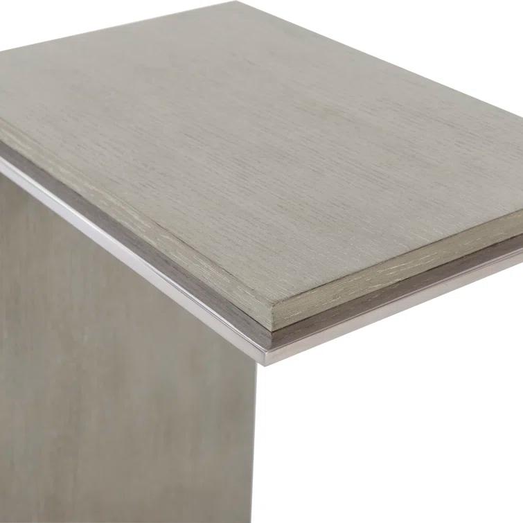 Transitional Quartered Oak and Polished Steel Rectangular Side Table