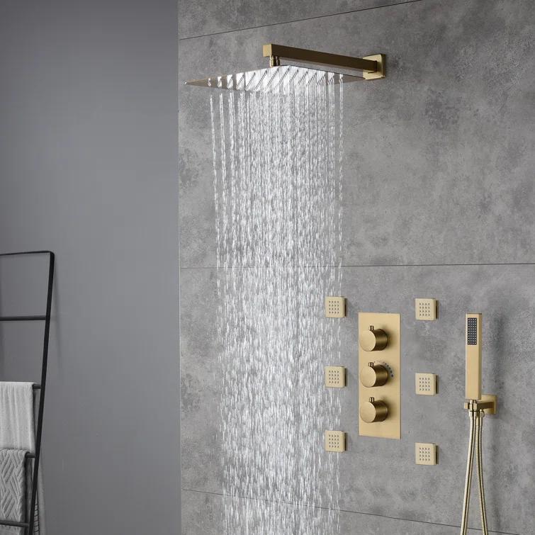 CASAINC M6001-A-12-BG Revitalize 12 Inch Luxury Thermostatic Complete Shower System with Rough-in Valve