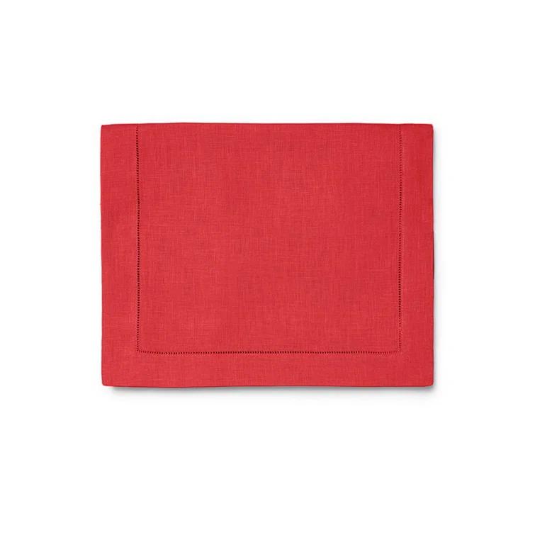Luxurious Red Linen Table Runner with Hand Hemstitching, 15x72"