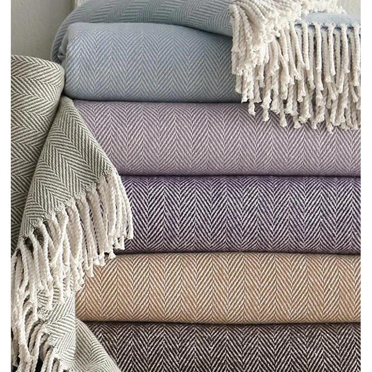 Paprika Herringbone Cotton Throw Blanket with Fringe