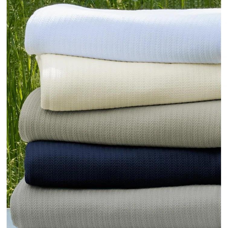 Minimalist Navy Cotton King Blanket with Striped Weave