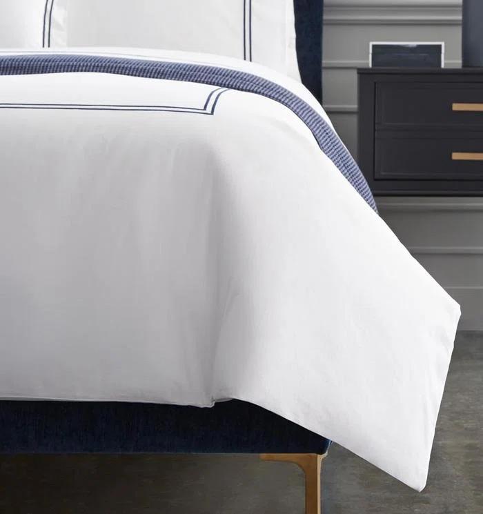 Grande Hotel Twin White and Navy Cotton Percale Duvet Cover