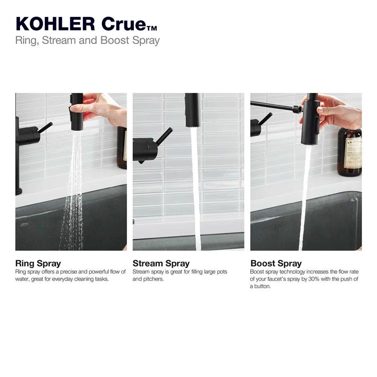 Kohler Crue Single Handle Pull Down Kitchen Faucet with Three-Function Pull Down Sprayer