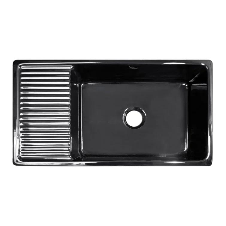 Glossy Black Fireclay Reversible Sink with Drainboard