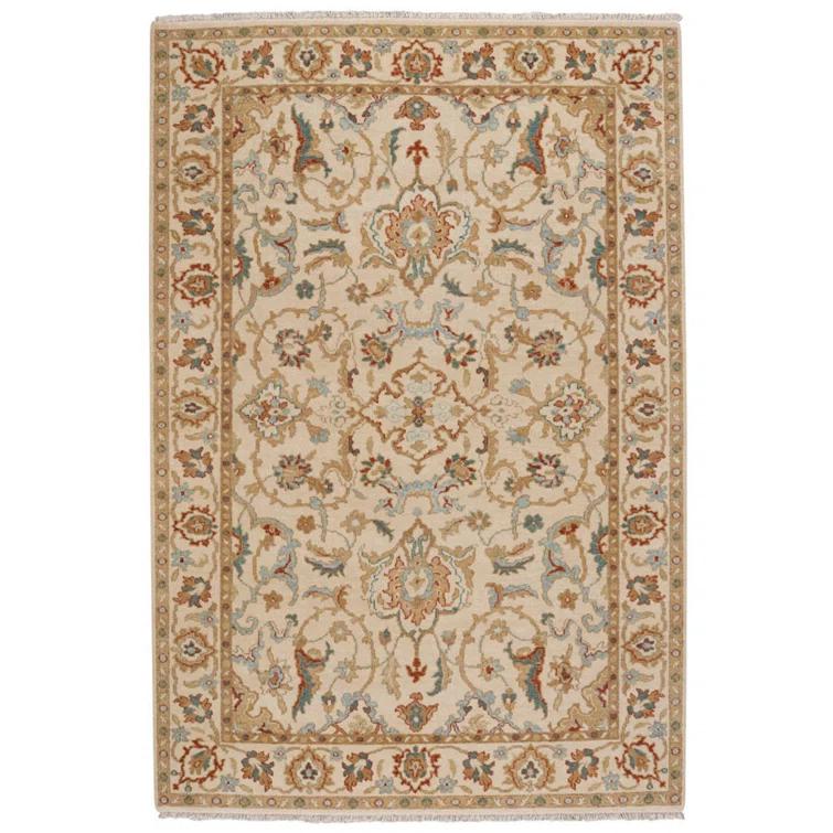 Ivory and Beige Hand-Knotted Wool 9' x 12' Area Rug