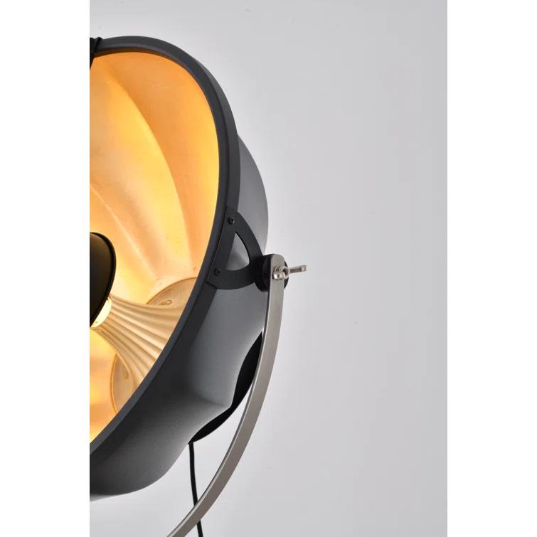 Adjustable Black Metal Tripod Floor Lamp with Gold Interior