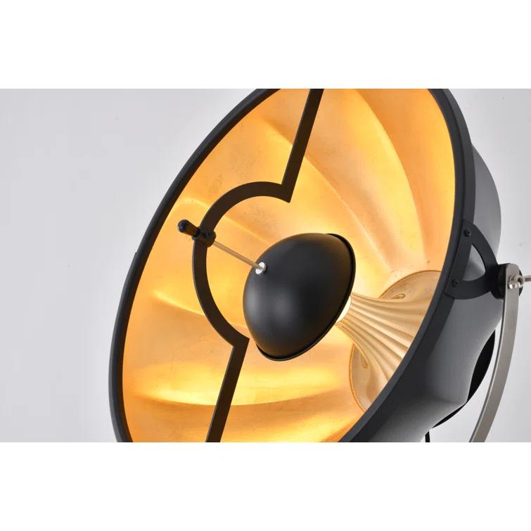 Adjustable Black Metal Tripod Floor Lamp with Gold Interior