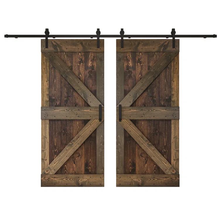 Paneled Wood K Series Double Barn Door with Installation Hardware Kit