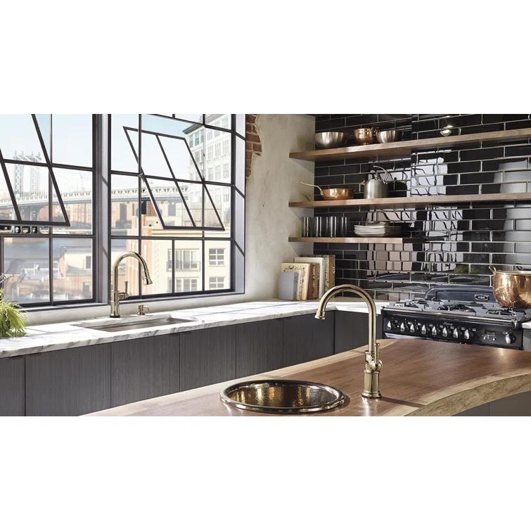 Contemporary Nickel Pull-Out Spray Kitchen Faucet with LED Indicator