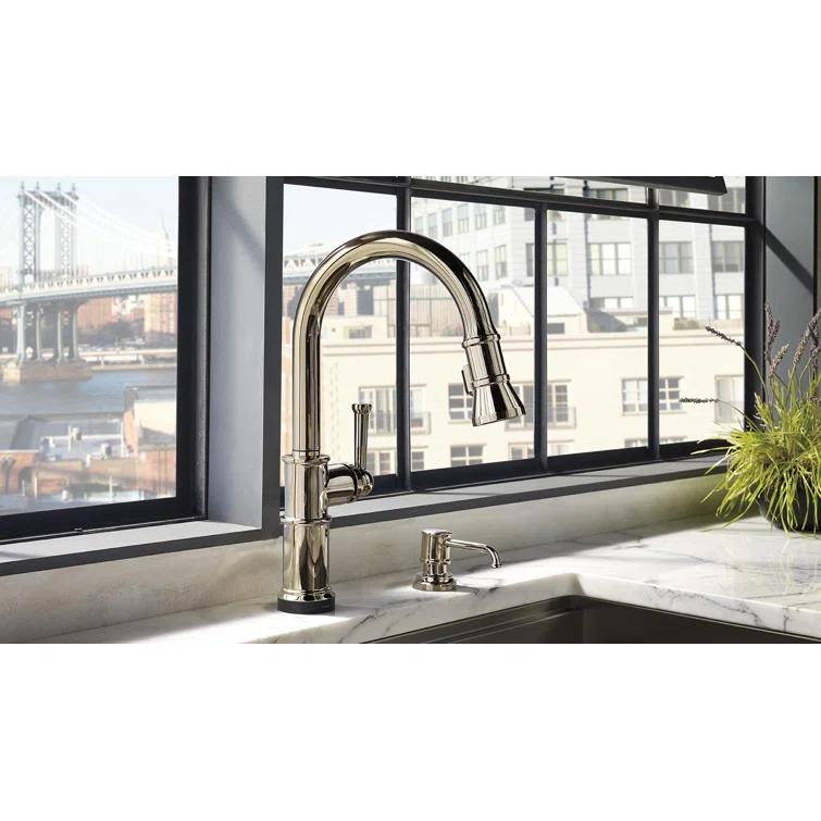 Contemporary Nickel Pull-Out Spray Kitchen Faucet with LED Indicator