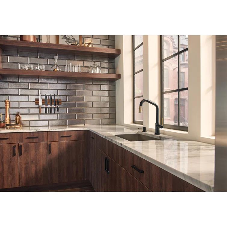 Modern Nickel Pull-Out Spray Kitchen Faucet in Stainless Steel