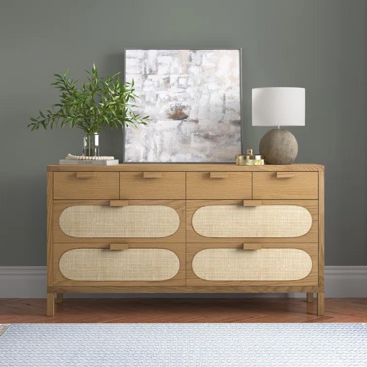 Alder Cane Paned 8-Drawer Dresser