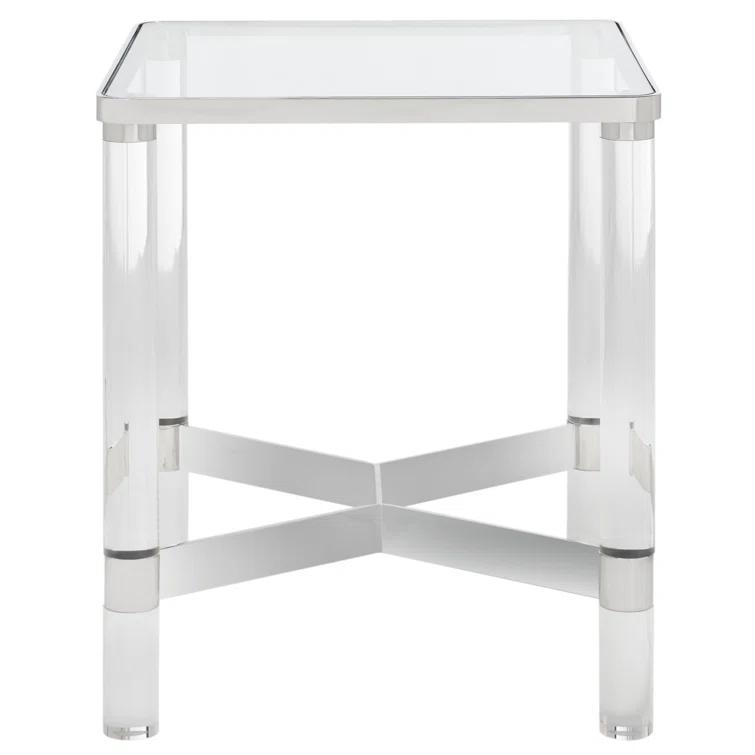 Suzanna 20'' Round Acrylic and Glass Accent Table with Brass Accents