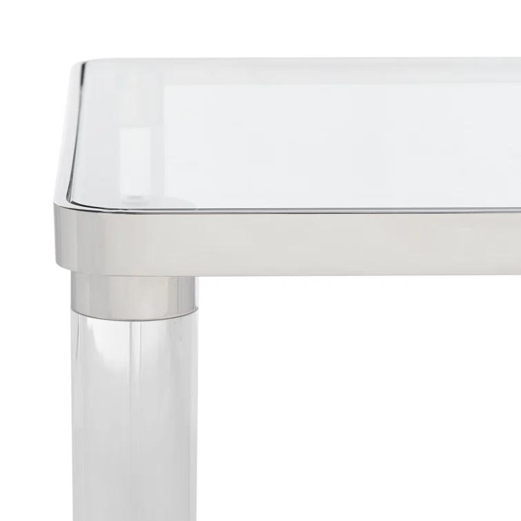 Suzanna 20'' Round Acrylic and Glass Accent Table with Brass Accents