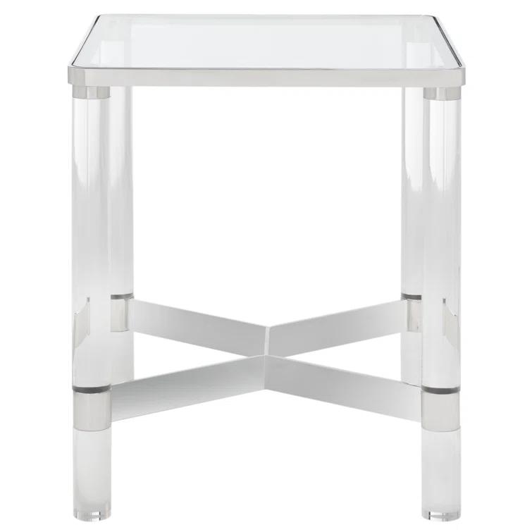 Suzanna 20'' Round Acrylic and Glass Accent Table with Brass Accents