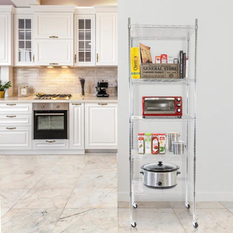 Mount-it Mount-It! Height Adjustable 5 Tier Wire Shelving with Rolling Wheels | Closet Metal Racks Shelves