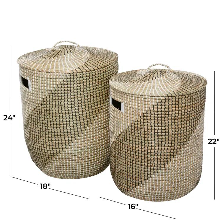 Seagrass Handmade Two Toned Decorative and Functional Storage Basket with Matching Lids