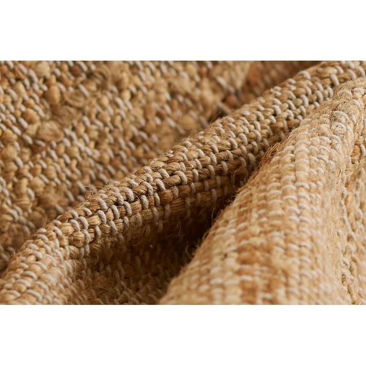 Natural Beige and White Wool Jute Runner Rug