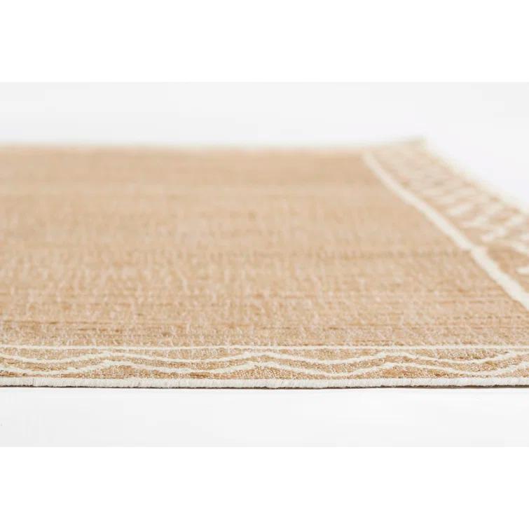 Natural Beige and White Wool Jute Runner Rug