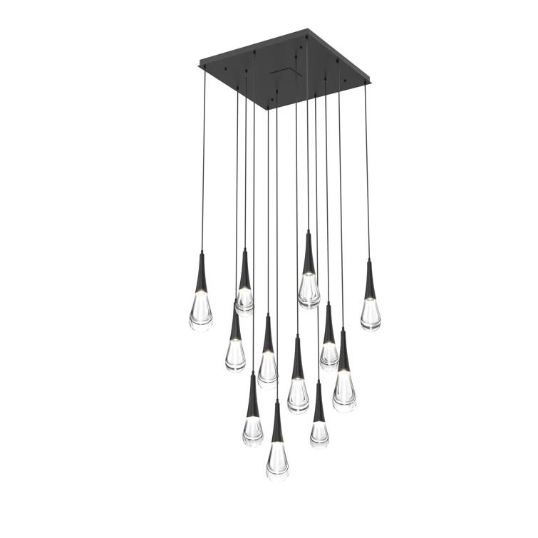 Ethereal Raindrop 12-Light Matte Black LED Pendant Chandelier