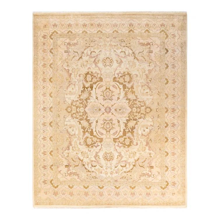 Ivory and Beige Hand-Knotted Wool 8' x 10' Area Rug