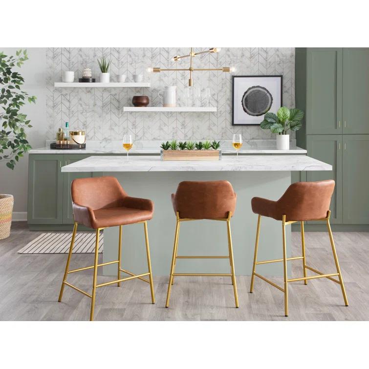Cassiopeia Fixed-Height Faux Leather Bar & Counter Stool with Metal Legs