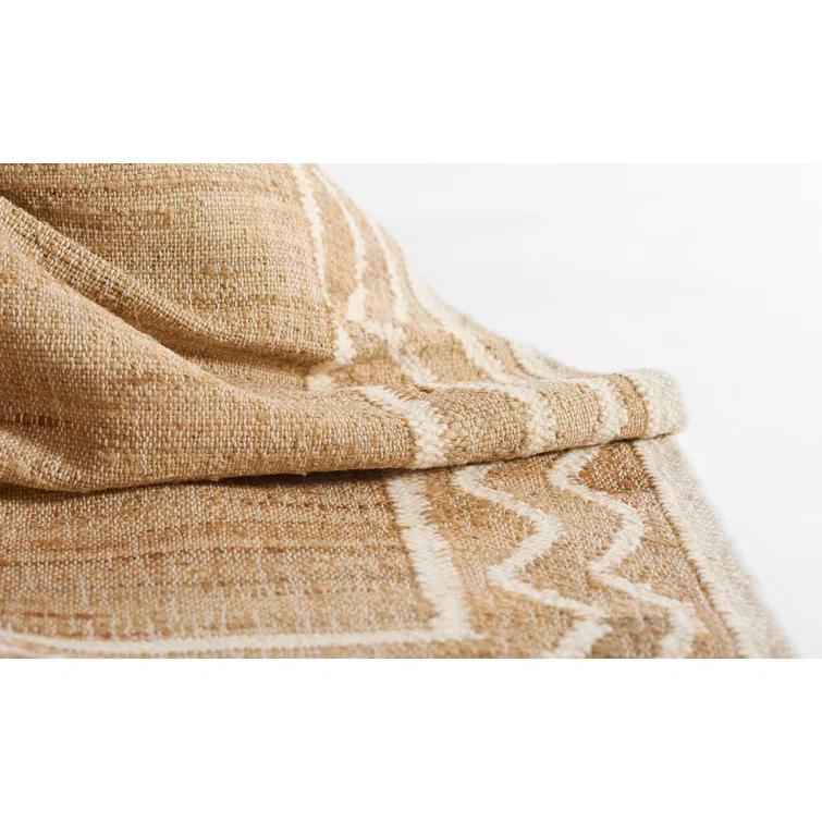Natural Beige and White Wool Jute Runner Rug