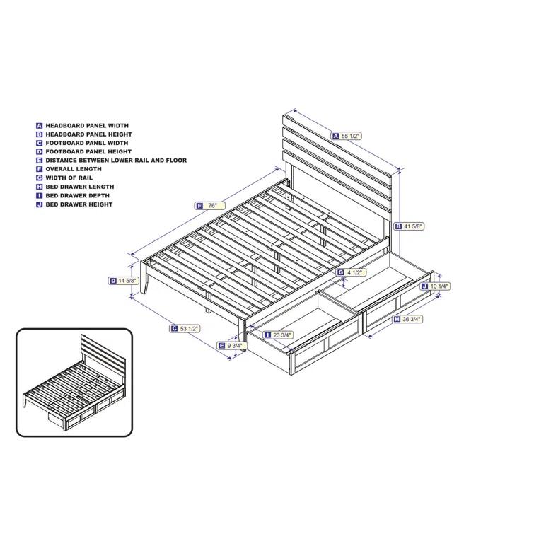 Madaket Premium Wood Farmhouse Storage Platform Bed with Under Bed Drawers