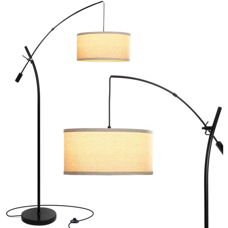Brightech Grayson 84 in. Mid-Century Modern Height-Adjustable LED Arched Floor Lamp with Beige Fabric Drum Shade